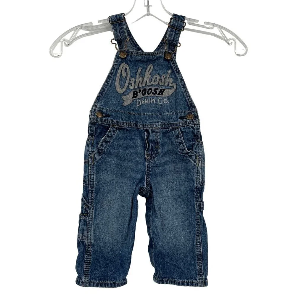 Oshkosh B'Gosh Vestback Embroidered‎ Denim Bib Overalls Little Kids 9 Months